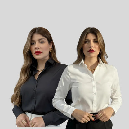 Kit 02 Camisas Feminina Social Manga Longa Casual Com Botões
