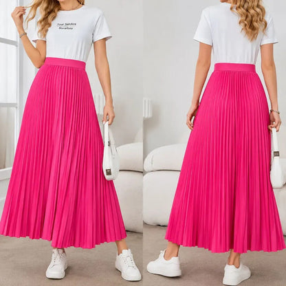 Saia Longa Feminina Plissada Cintura Alta Moda Evangélica