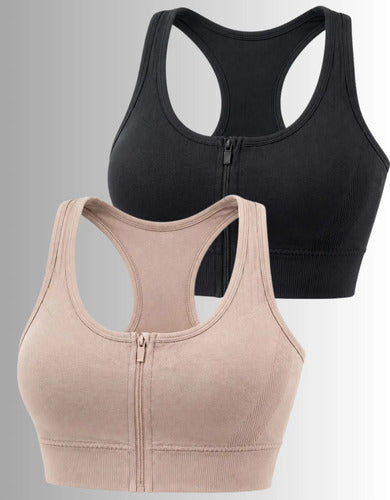 Kit 2 Top Esportivo Feminino Zíper Frontal Com Bojo Academia