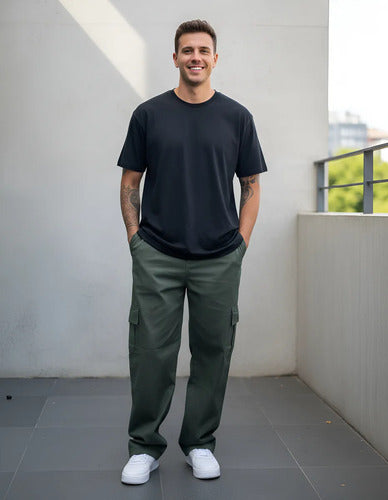 Calça Cargo Masculina Feminina Skate Larga Cordão Elástico