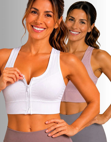 Kit 2 Top Esportivo Feminino Zíper Frontal Com Bojo Academia