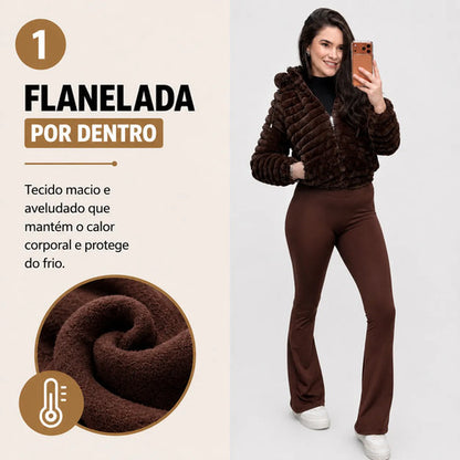 Calça Flare Flanelada Suplex Térmica Cintura Alta Grossa