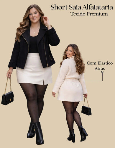 Short Saia Alfaiataria Plus Size Feminino Fenda Inverno