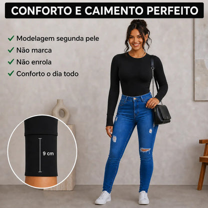 Body Feminino Manga Longa Gola Careca Liso Modelador Collant