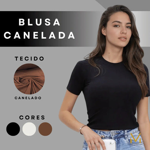 Kit 4 Blusas Feminina Ribana Canelado Estilosa Básica Casual