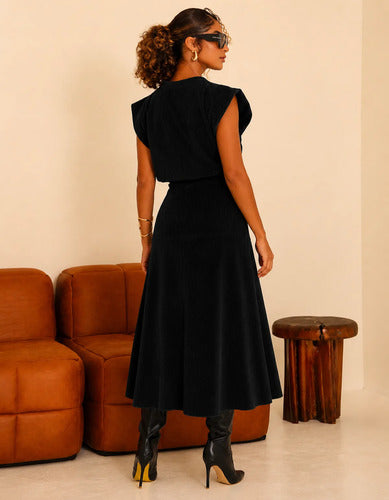 Conjunto Feminino Blusa Saia Veludo Cotelê Inverno Quentinho
