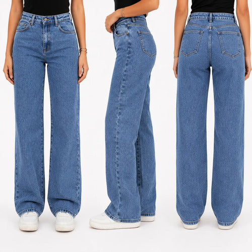 Calça Jeans Wide Leg Feminina Cintura Alta Pantalona