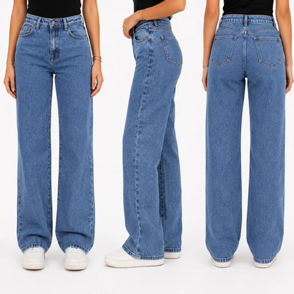 Calça Jeans Wide Leg Feminina Cintura Alta Pantalona