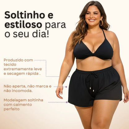 Short Feminino Soltinho Plus Size Saída De Praia Elastano