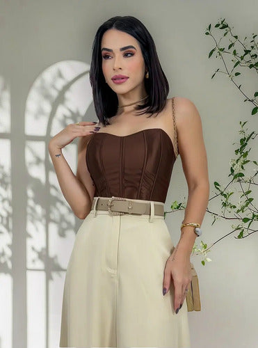 Cropped Corset Feminino Bico Acetinado Luxo Amarração Top