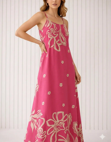 Vestido Feminino Longo Estampado Com Alça Regulável