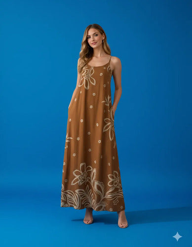 Vestido Feminino Longo Estampado Com Alça Regulável