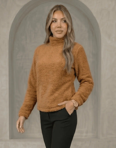 Blusa Feminina Cacharrel Casaco Teddy Gola Alta Inverno