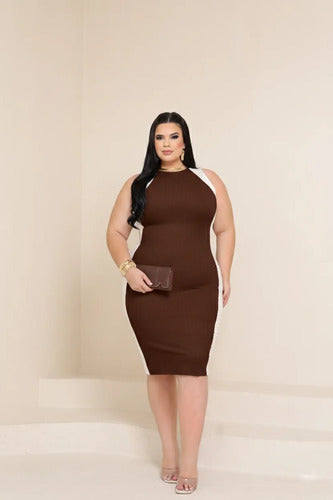 Vestido Midi Plus Canelado Premium Regata Casual Modelador