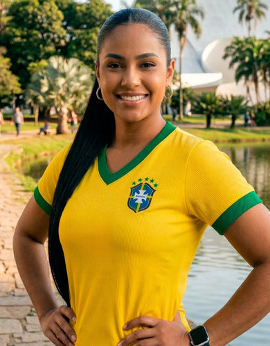 Camiseta Baby Look Blusa Feminina Manga Curta Brasil Seleção