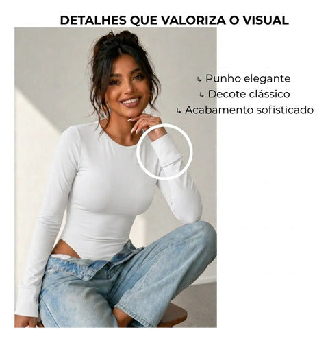 Body Feminino Manga Longa Gola Careca Liso Modelador Collant