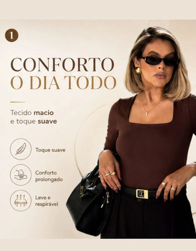 Blusa Manga Longa Feminina Decote Quadrado Segunda Pele