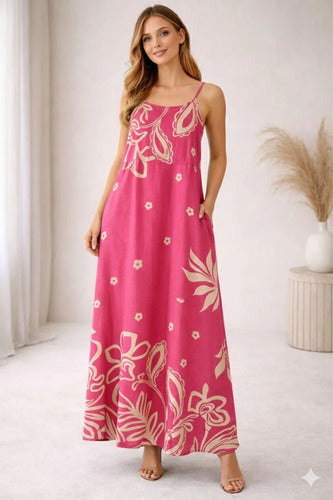 Vestido Feminino Longo Estampado Com Alça Regulável