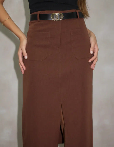 Saia De Alfaiataria Midi Moda Evangélica Brinde Cinto Couro
