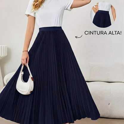 Saia Longa Feminina Plissada Cintura Alta Moda Evangélica
