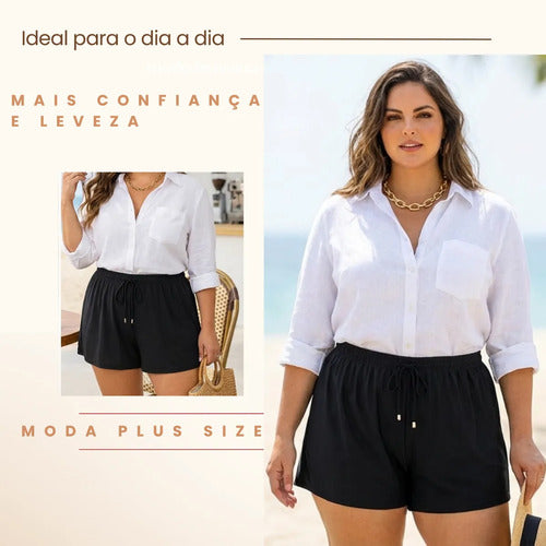 Short Feminino Soltinho Plus Size Saída De Praia Elastano