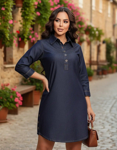 Chemise Jeans Feminina Manga 3/4 Leve Oversized Sem Lycra
