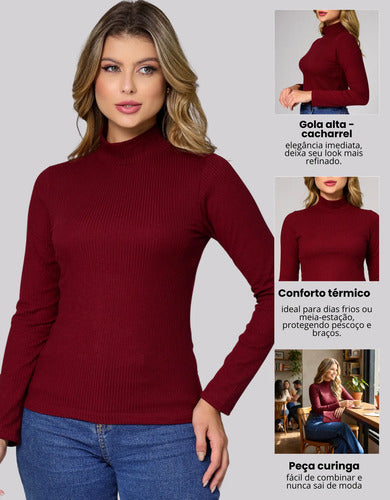 Blusa Cacharrel Segunda Pele Gola Alta Confortável Casual