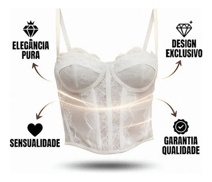 Corset Renda Feminino Alça Cropped Sexy Corpete Blusa Top