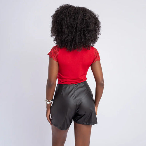 Short Saia Couro Social Feminino Cintura Alta Zíper Lateral
