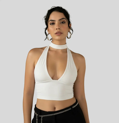 Cropped Top Amarraçao No Pescoço Poliamida Blogueira Balada