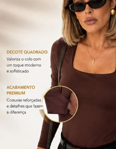 Blusa Manga Longa Feminina Decote Quadrado Segunda Pele