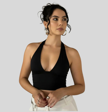 Cropped Top Amarraçao No Pescoço Poliamida Blogueira Balada