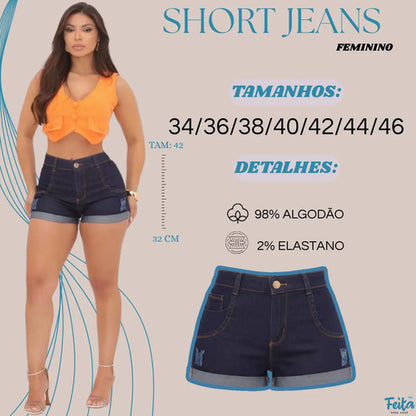Shorts Jeans Feminino Cintura Alta  Com Lycra Super Moderno!