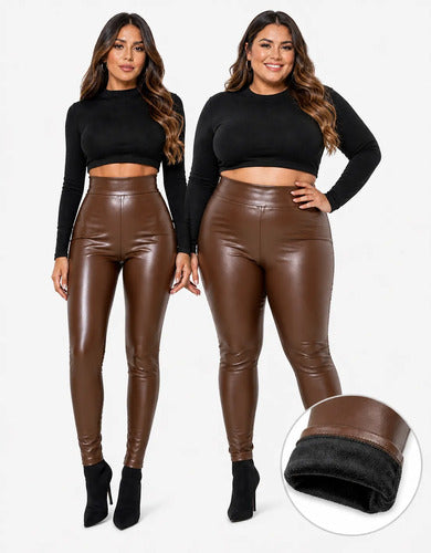 Calça Couro Fake Courino Preta Modeladora Flanelada Premium