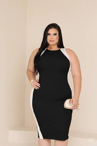 Vestido Midi Plus Canelado Premium Regata Casual Modelador