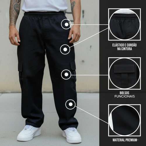 Calça Cargo Masculina Feminina Skate Larga Cordão Elástico