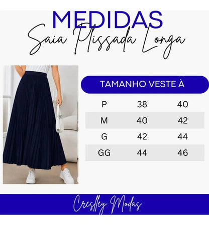 Saia Longa Feminina Plissada Cintura Alta Moda Evangélica