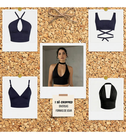 Cropped Top Amarraçao No Pescoço Poliamida Blogueira Balada