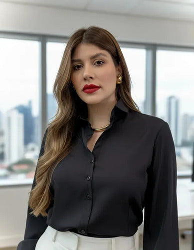 Kit 02 Camisas Feminina Social Manga Longa Casual Com Botões