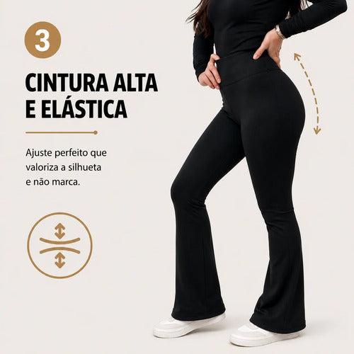 Calça Flare Flanelada Suplex Térmica Cintura Alta Grossa