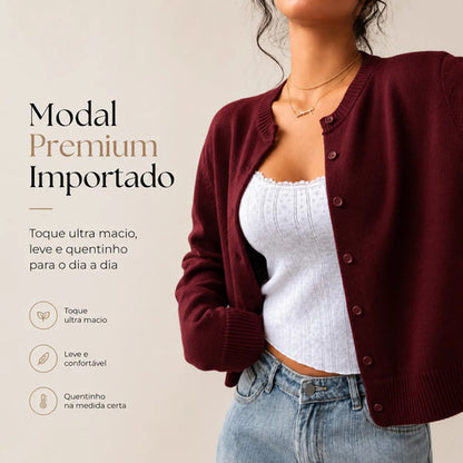 Blusa Cardigan Tricot Casaquinho Modal Com Botões Feminina
