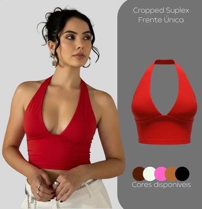 Cropped Top Amarraçao No Pescoço Poliamida Blogueira Balada