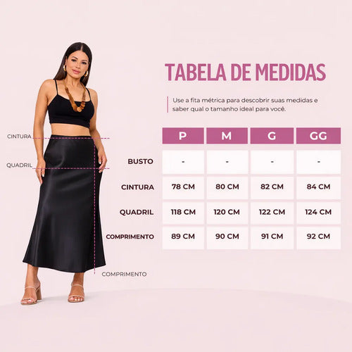 Saia De Cetim Midi Acetinada Feminina Lisa Elegante