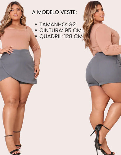 Short Saia Plus Size Cintura Alta Alfaiataria Premium Atual