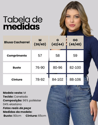 Blusa Cacharrel Segunda Pele Gola Alta Confortável Casual