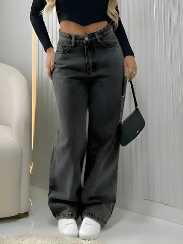 Calça Jeans Wide Leg Feminina Cintura Alta Pantalona