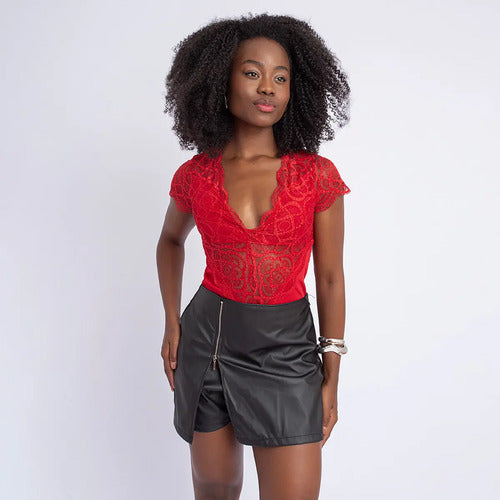 Short Saia Couro Social Feminino Cintura Alta Zíper Lateral
