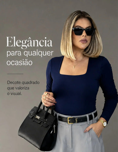 Blusa Manga Longa Feminina Decote Quadrado Segunda Pele