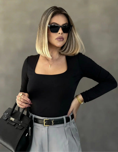 Blusa Manga Longa Feminina Decote Quadrado Segunda Pele