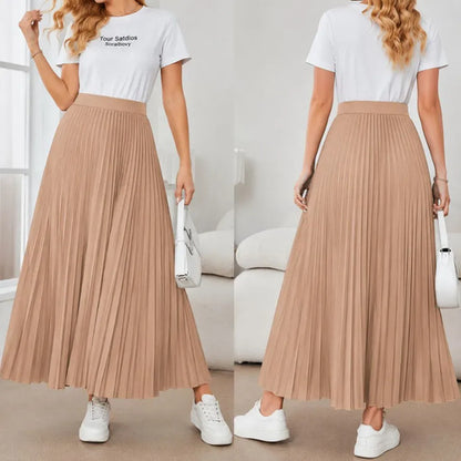 Saia Longa Feminina Plissada Cintura Alta Moda Evangélica